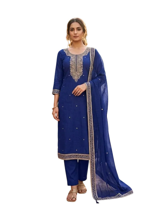 Blue_Silk_Zari_Embroidered_Unstitched_Suit_Material_For_Women