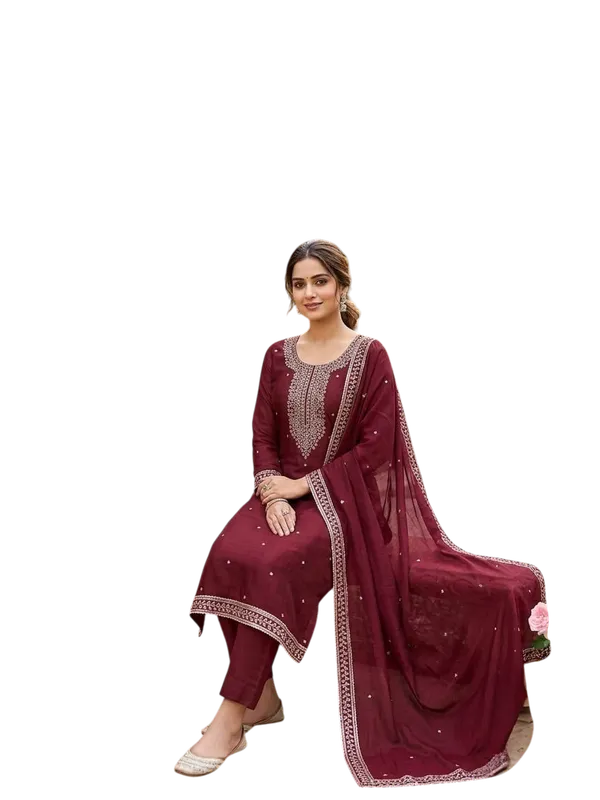 Red_Silk_Zari_Embroidered_Unstitched_Suit_Material_For_Women
