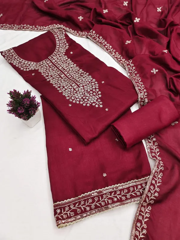 Red_Silk_Zari_Embroidered_Unstitched_Suit_Material_For_Women