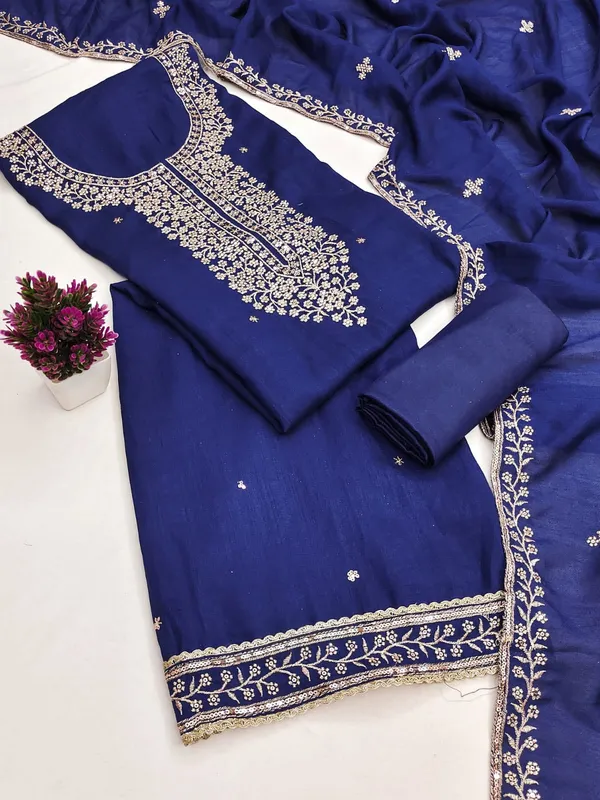 Blue_Silk_Zari_Embroidered_Unstitched_Suit_Material_For_Women