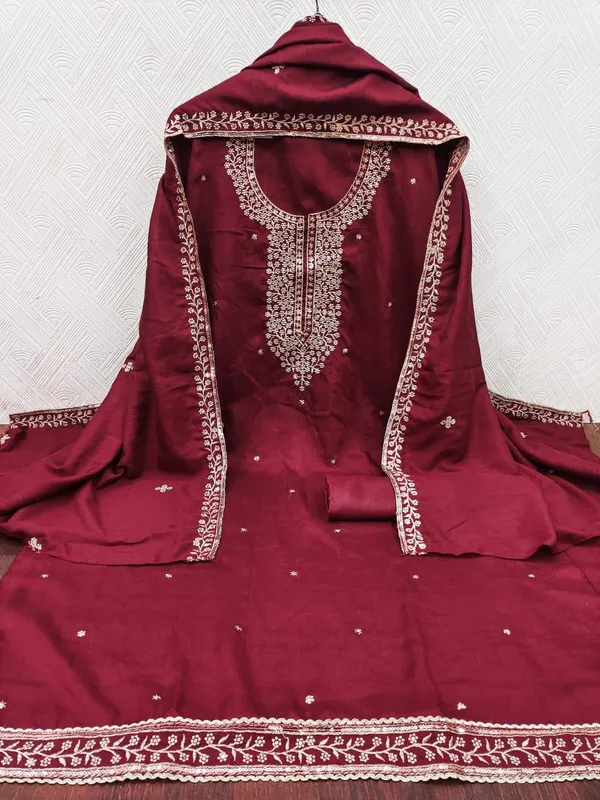 Red_Silk_Zari_Embroidered_Unstitched_Suit_Material_For_Women