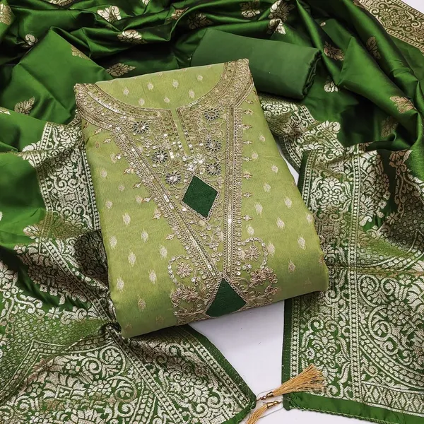 Green_Silk_Jacquard_Embroidered_Unstitched_Suit_Material_For_Women