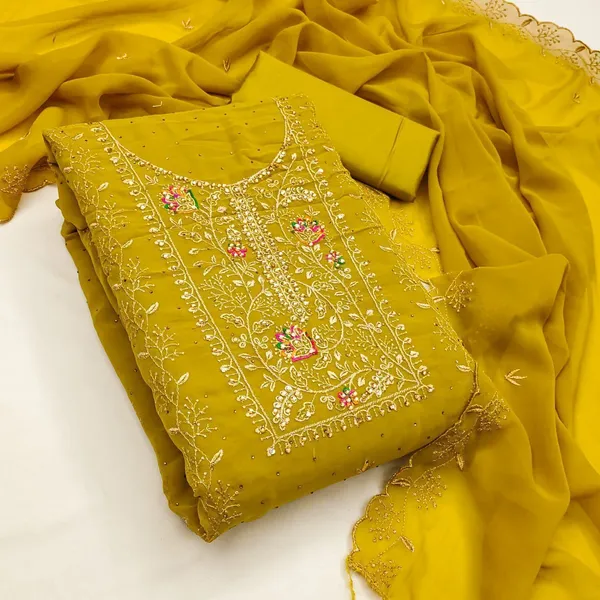 Yellow_Georgette_Floral_Embroidered_Unstitched_Suit_Material_For_Women