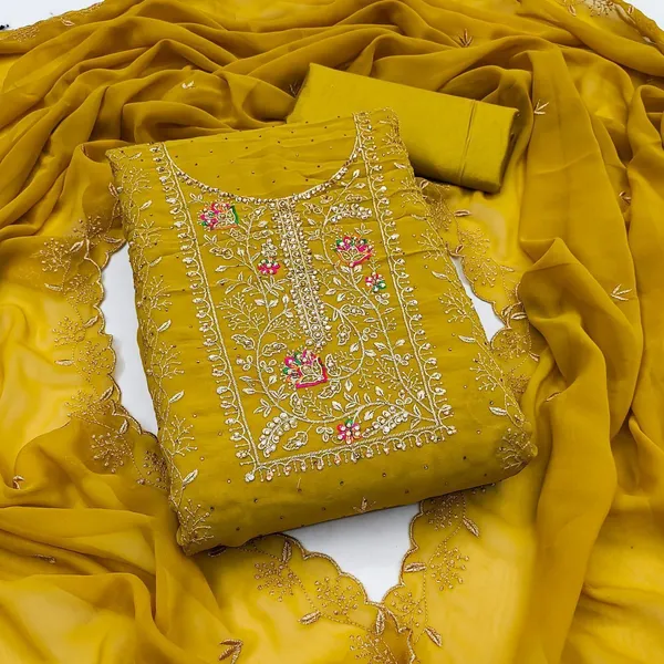 Yellow_Georgette_Floral_Embroidered_Unstitched_Suit_Material_For_Women