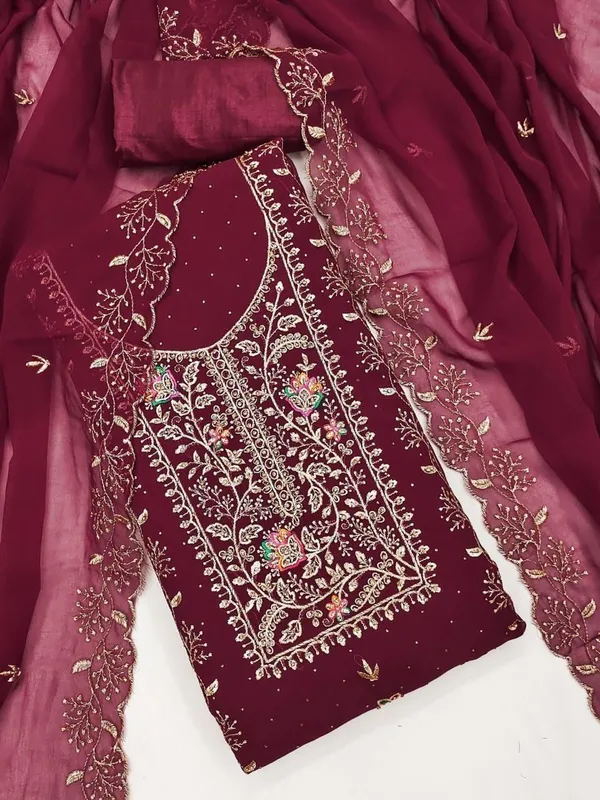 Georgette_Festive_Floral_Embroidered_Red_Suit_Material