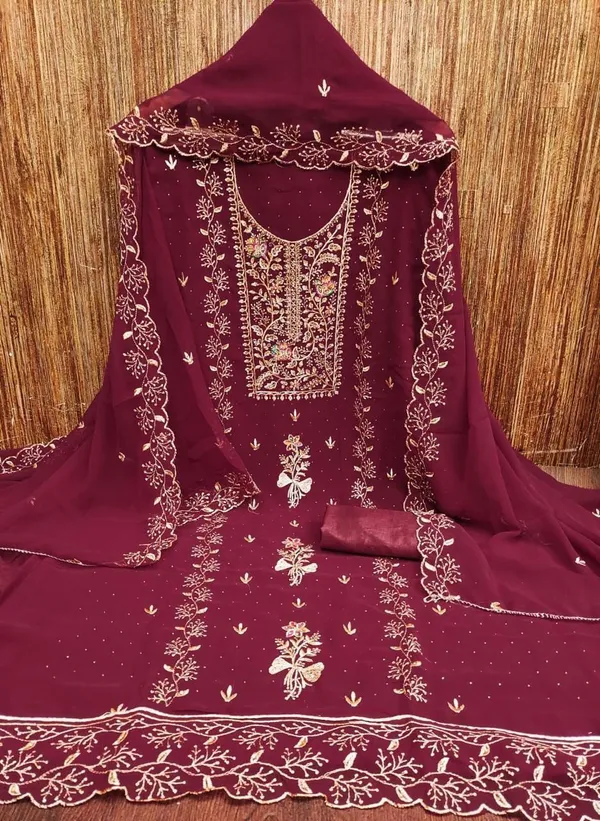 Georgette_Festive_Floral_Embroidered_Red_Suit_Material