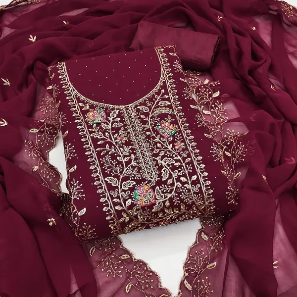 Georgette_Festive_Floral_Embroidered_Red_Suit_Material