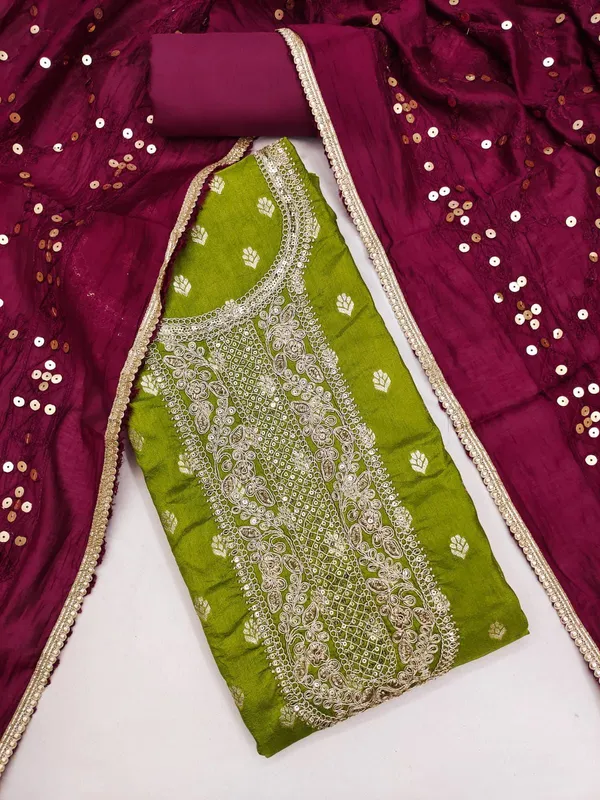 Green_Pure_Silk_Solid_Kurta_Churidar_Material_For_Women