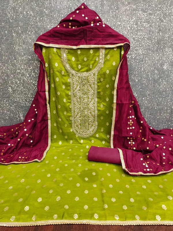 Green_Pure_Silk_Solid_Kurta_Churidar_Material_For_Women