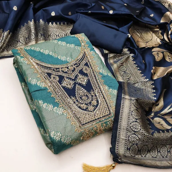 Pure_Silk_Ethnic_Solid_Blue_Kurta_And_Churidar_Material