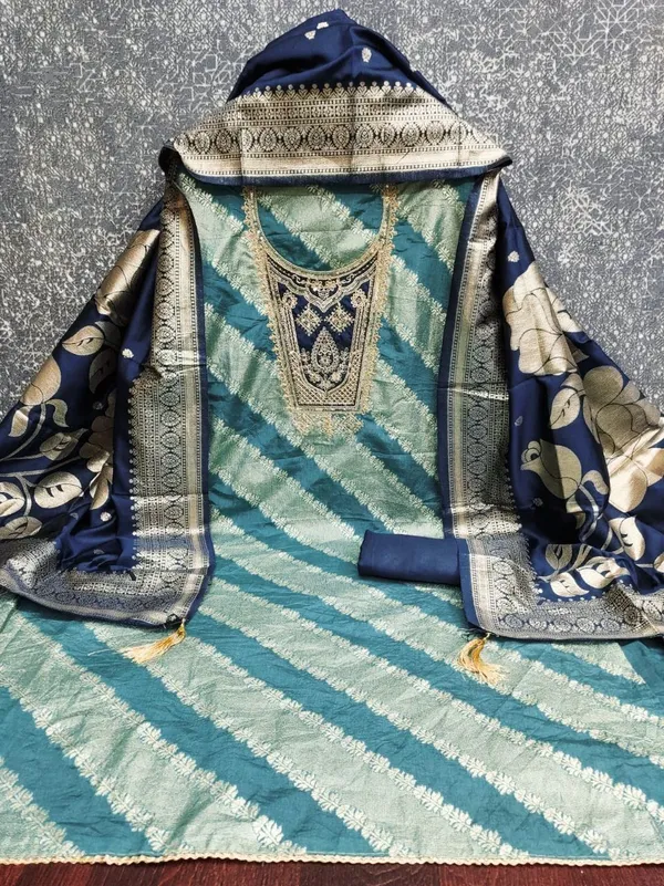 Pure_Silk_Ethnic_Solid_Blue_Kurta_And_Churidar_Material