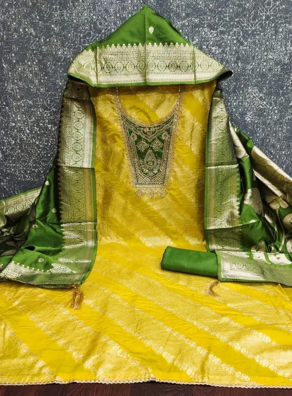 Pure_Silk_Festive_Embroidered_Yellow_Kurta_And_Churidar_Material