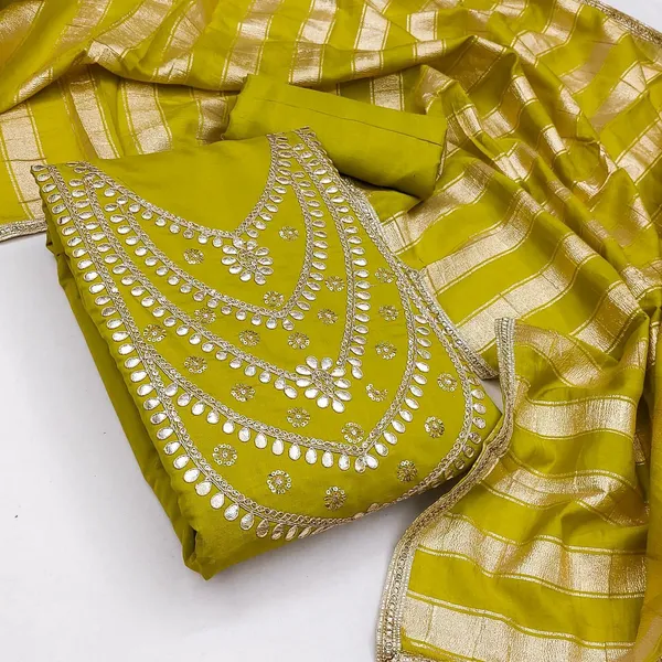 Pure_Silk_Festive_Solid_Olive_Green_Kurta_And_Churidar_Material