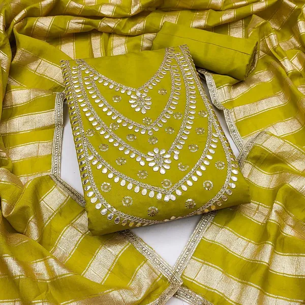 Pure_Silk_Festive_Solid_Olive_Green_Kurta_And_Churidar_Material