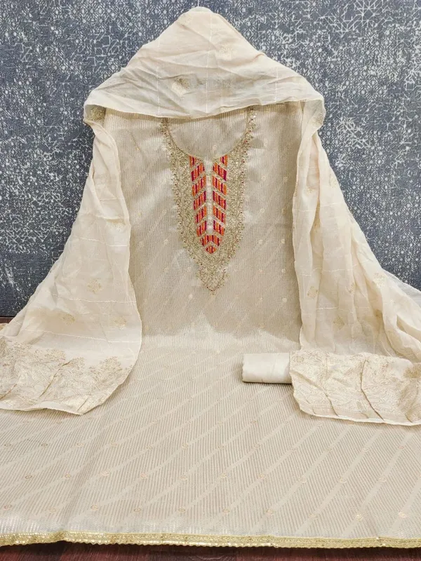 White_Pure_Silk_Embroidered_Unstitched_Kurta_And_Churidar_Material_For_Women