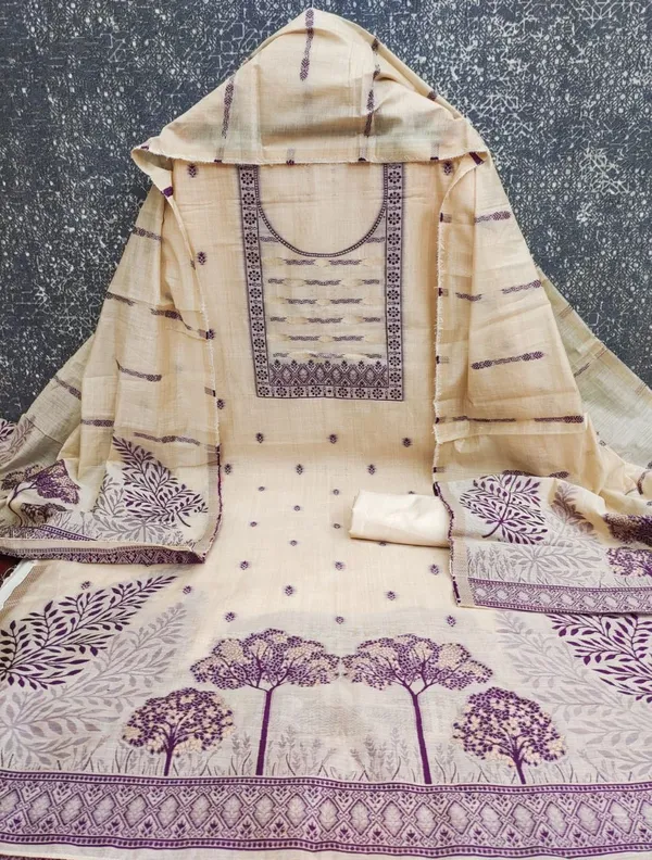 Beige_Pure_Silk_Printed_Unstitched_Kurta_And_Churidar_Material_For_Women