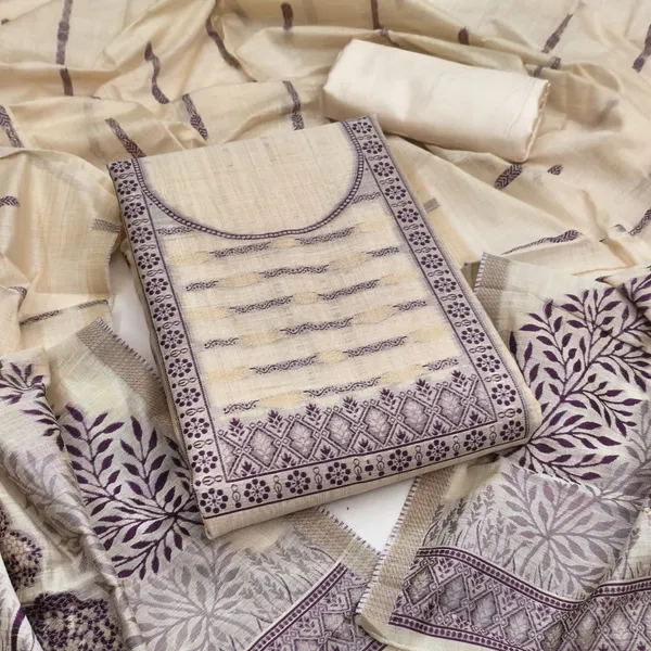 Beige_Pure_Silk_Printed_Unstitched_Kurta_And_Churidar_Material_For_Women