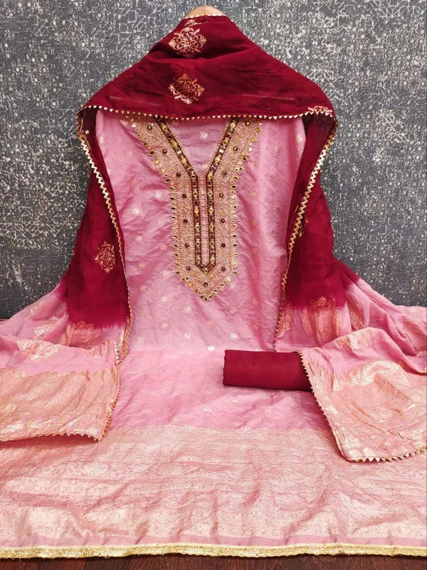 Pink_And_Red_Pure_Silk_Solid_Unstitched_Kurta_And_Churidar_Material_For_Women