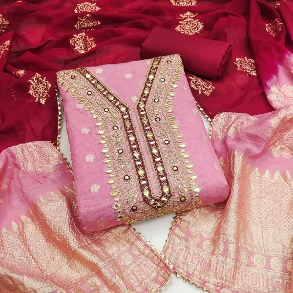 Pink_And_Red_Pure_Silk_Solid_Unstitched_Kurta_And_Churidar_Material_For_Women