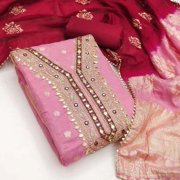 Pink_And_Red_Pure_Silk_Solid_Unstitched_Kurta_And_Churidar_Material_For_Women