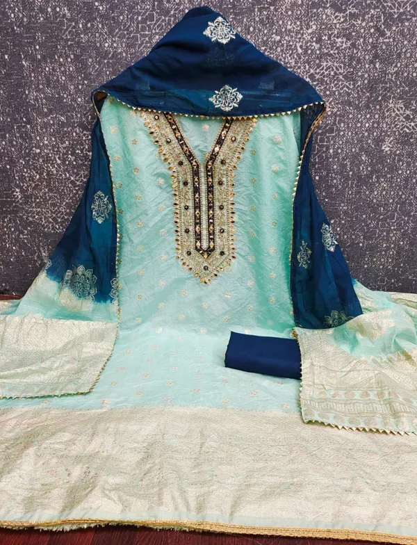 Blue_Pure_Silk_Ombre_Unstitched_Kurta_And_Churidar_Material_For_Women