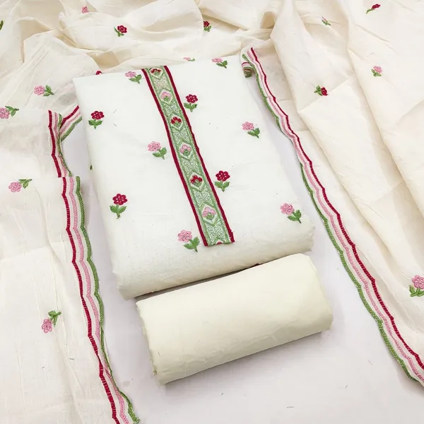 White_Cotton_Floral_Embroidered_Unstitched_Suit_Material_For_Women