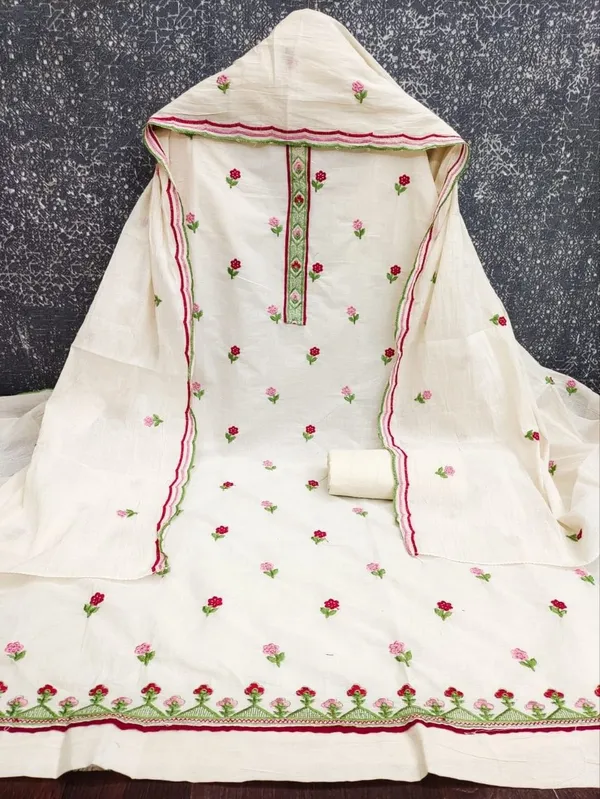 White_Cotton_Floral_Embroidered_Unstitched_Suit_Material_For_Women