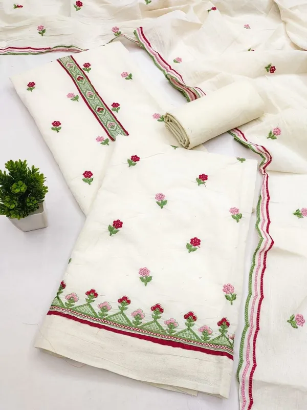 White_Cotton_Floral_Embroidered_Unstitched_Suit_Material_For_Women