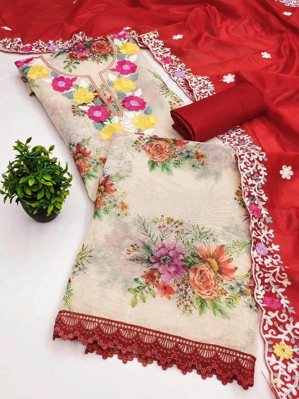 Red_Silk_Floral_Embroidered_Unstitched_Suit_Material_For_Women
