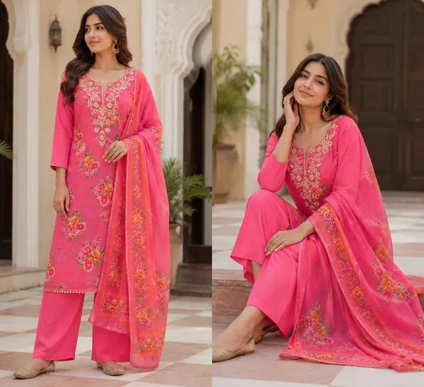 Silk_Ethnic_Floral_Print_Red_Unstitched_Suit_Material