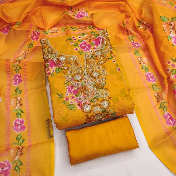 Yellow_Silk_Floral_Printed_Embroidered_Unstitched_Suit_Material_For_Women