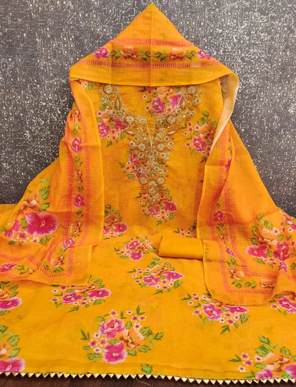 Yellow_Silk_Floral_Printed_Embroidered_Unstitched_Suit_Material_For_Women