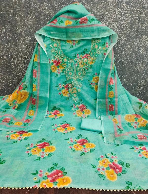Green_Silk_Floral_Printed_Embroidered_Suit_Material_For_Women