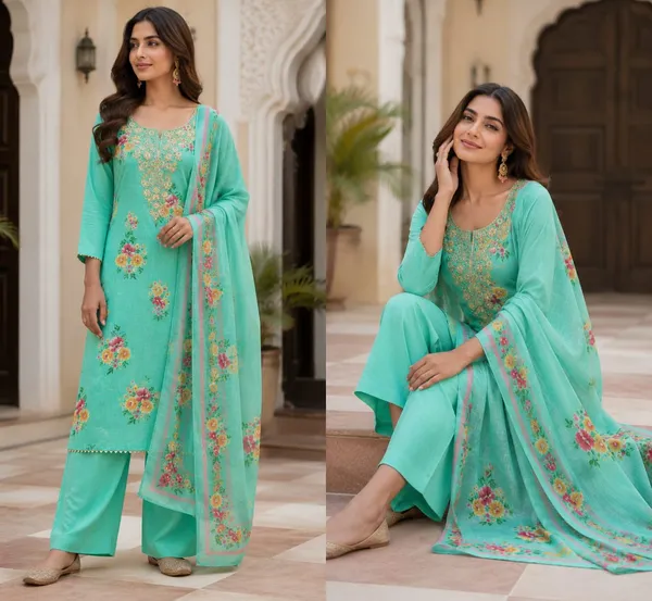 Green_Silk_Floral_Printed_Embroidered_Suit_Material_For_Women