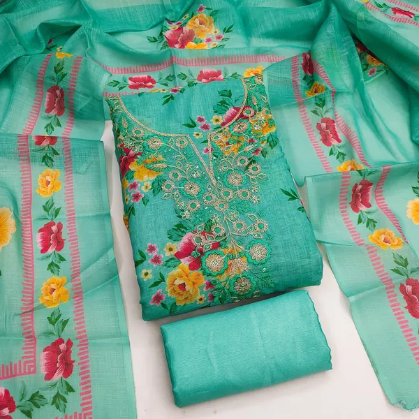 Green_Silk_Floral_Printed_Embroidered_Suit_Material_For_Women