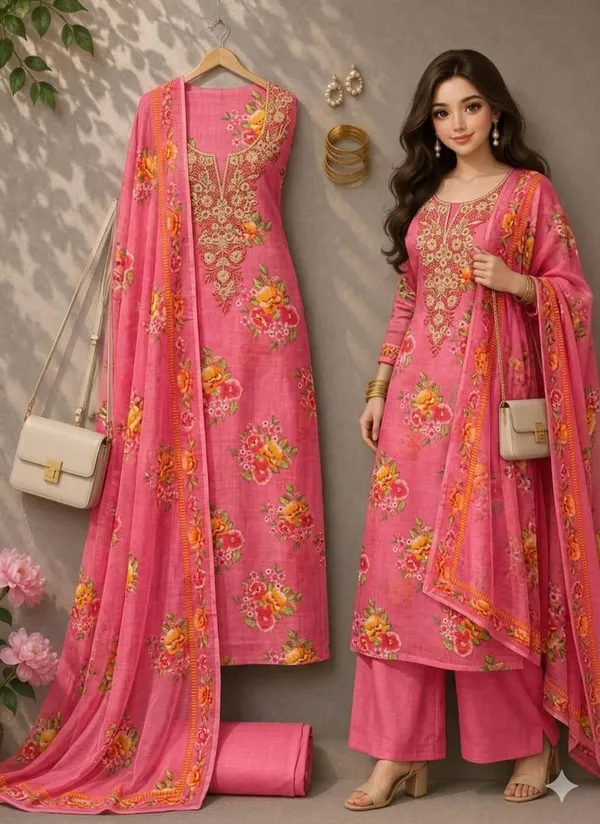 Silk_Ethnic_Floral_Print_Red_Unstitched_Suit_Material