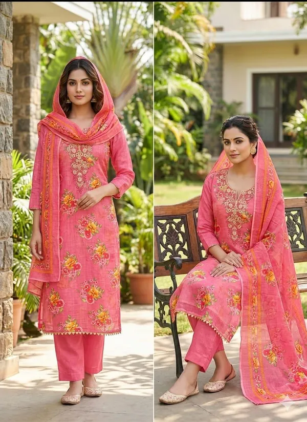 Silk_Ethnic_Floral_Print_Red_Unstitched_Suit_Material