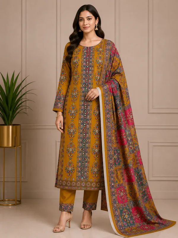 Polyester_Festive_Self_Design_Yellow_Suit_Material