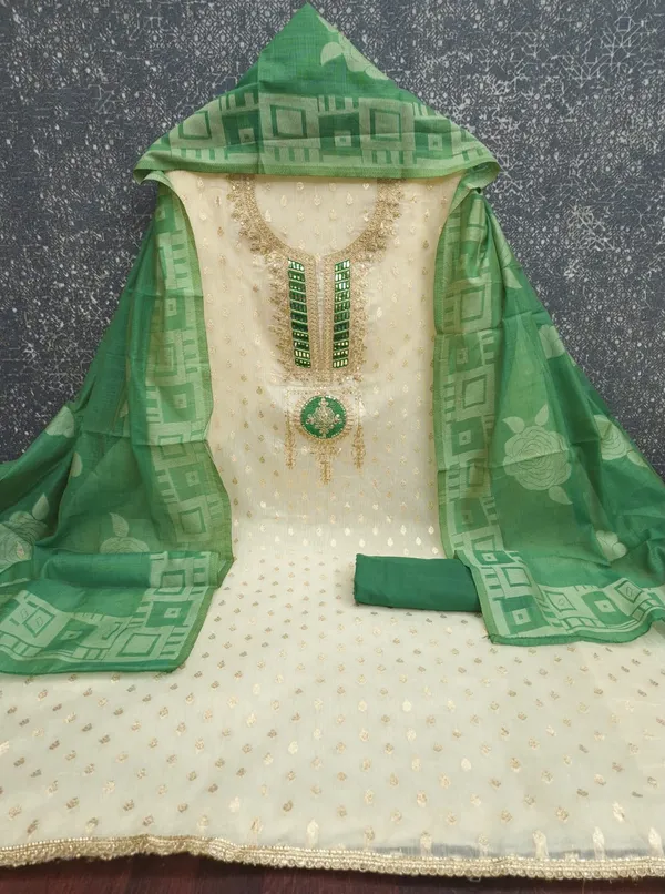 Green_Silk_Embroidered_Buti_Unstitched_Suit_Material_For_Women