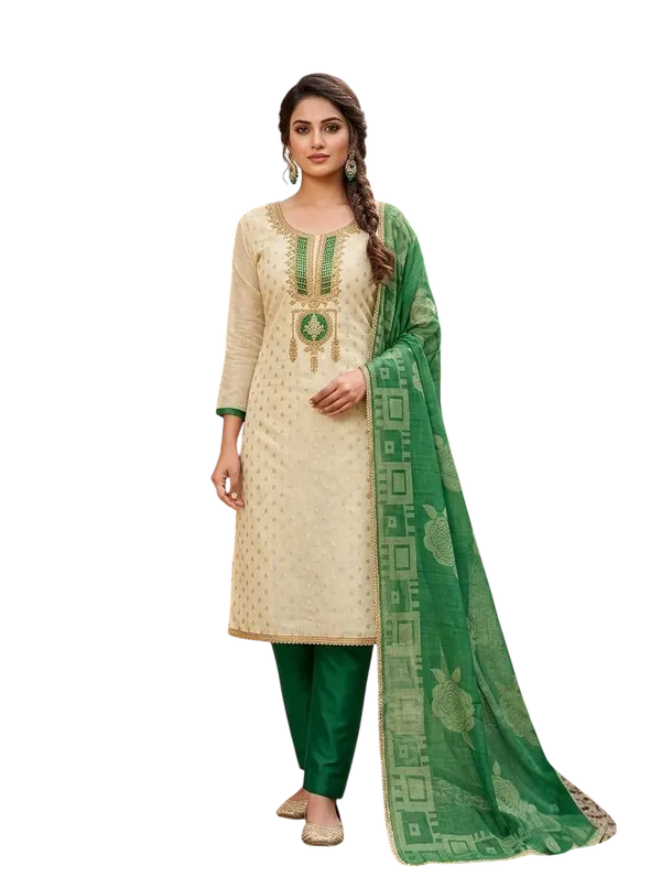 Green_Silk_Embroidered_Buti_Unstitched_Suit_Material_For_Women