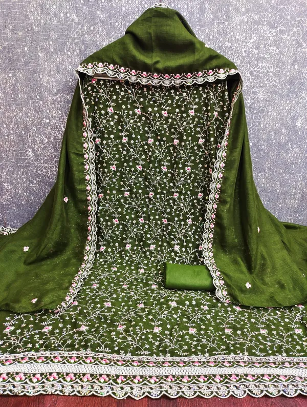 Silk_Ethnic_Floral_Embroidered_Green_Unstitched_Suit_Material