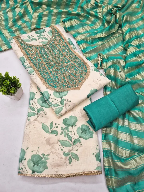 Green_Silk_Floral_Printed_Embroidered_Suit_Material_For_Women