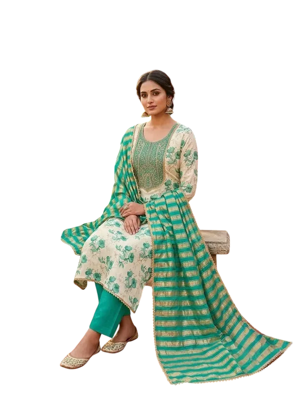 Green_Silk_Floral_Printed_Embroidered_Suit_Material_For_Women