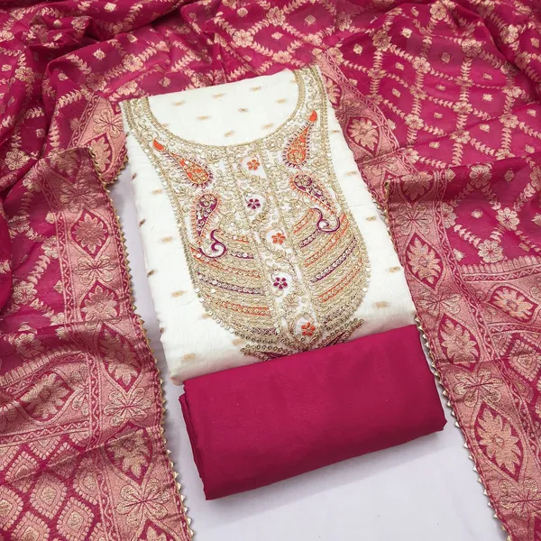 Silk_Ethnic_Embroidered_Red_Unstitched_Suit_Material