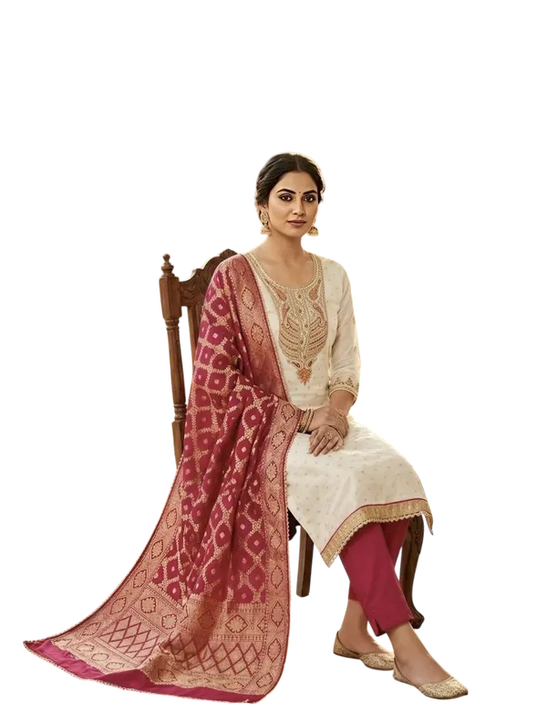 Silk_Ethnic_Embroidered_Red_Unstitched_Suit_Material