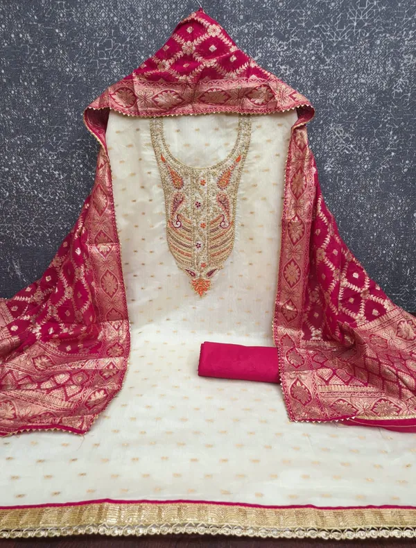 Silk_Ethnic_Embroidered_Red_Unstitched_Suit_Material