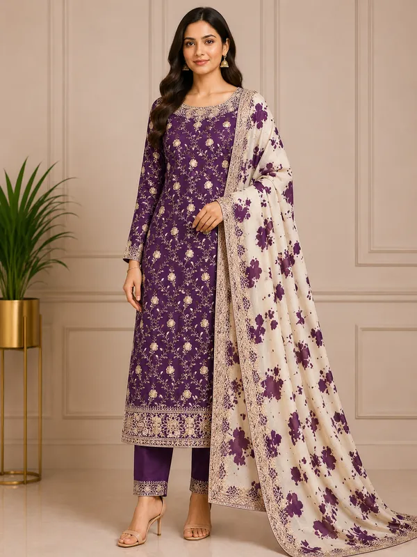 Purple_Silk_Chikankari_Embroidered_Unstitched_Salwar_Suit_Material_For_Women