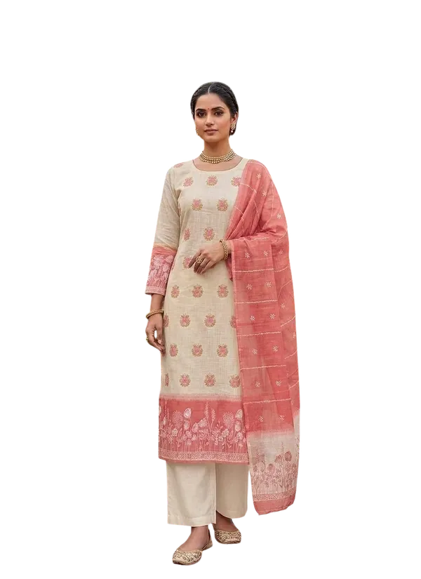 Orange_Linen_Blend_Floral_Woven_Unstitched_Suit_Material_For_Women