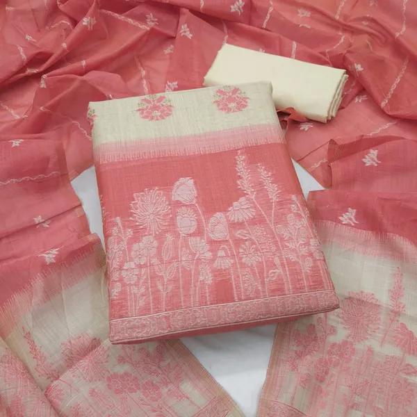 Orange_Linen_Blend_Floral_Woven_Unstitched_Suit_Material_For_Women