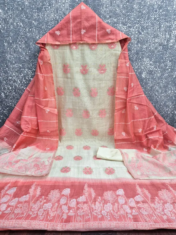 Orange_Linen_Blend_Floral_Woven_Unstitched_Suit_Material_For_Women